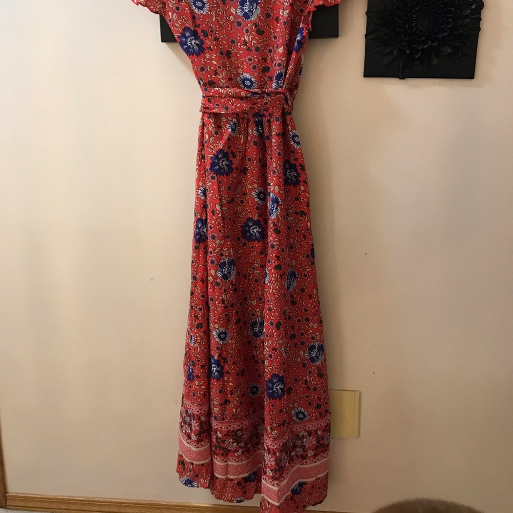 NWOT Maxi FLORAL wrap dress cap sleeve - Picture 6 of 11